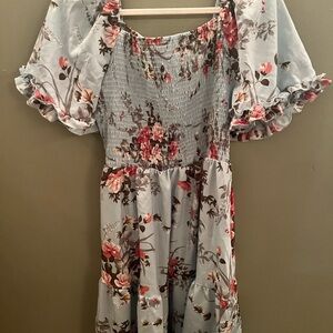 SHEIN Floral Midi Dress - Blue and Pink